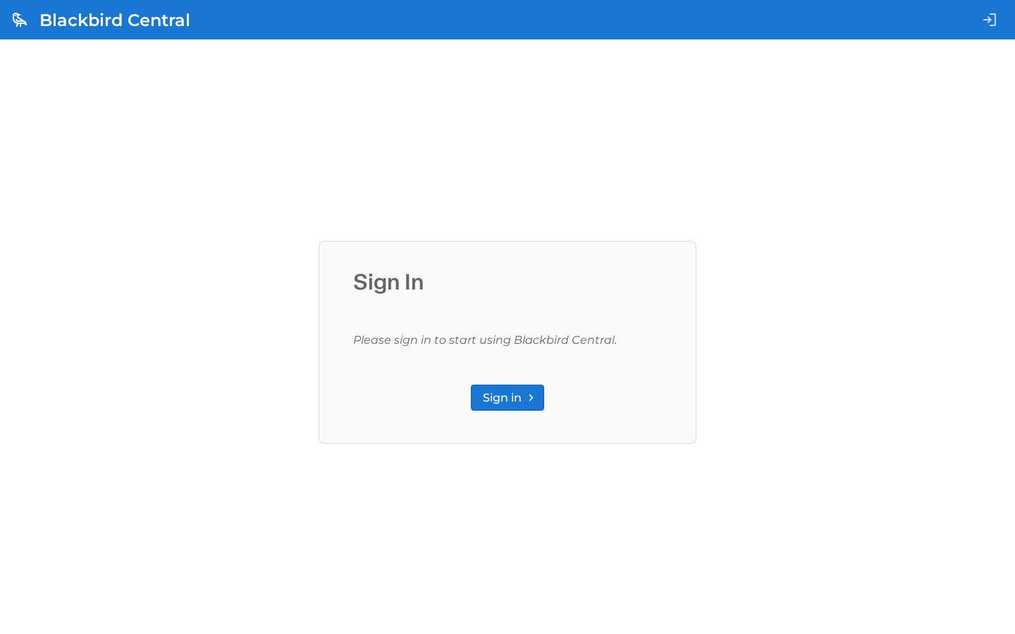 Blackbird Central sign-in screen